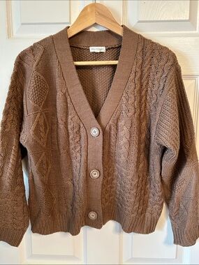 Blu Pepper Mauve-Brown Cable Knit Button Front Cardigan
